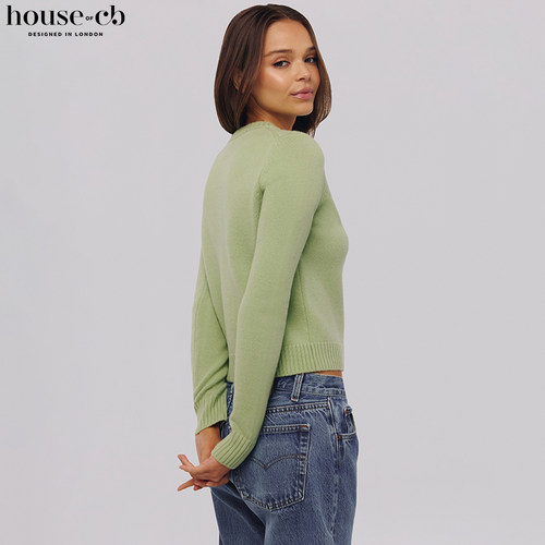 House of CB 百搭舒适抹茶绿羊绒混美利奴羊毛开衫Signature - 图2