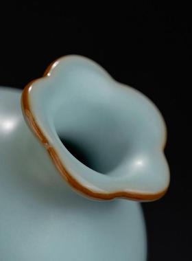 青澹汝窑石榴尊景德镇小花瓶摆件陶瓷仿古瓷器手工汝瓷家居装饰品