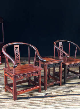 紫檀微型方桌古典桌椅模型蛋糕装饰椅子复古迷你娃屋明清家具摆件