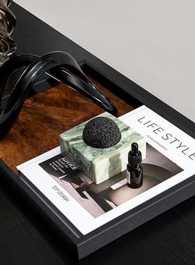 现代轻奢样板间客厅茶几摆件套装高级感仿真花艺托盘组合软装饰品