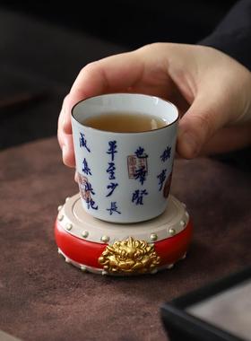 国风新中式红色圆形钟鼓工艺品摆件茶壶底座盖置博古架书房装饰品