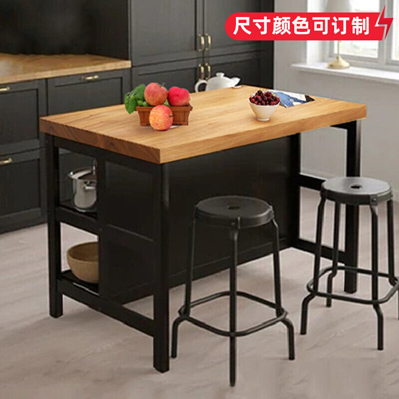 开放式厨房中岛台单独定制可移动料理台吧桌一体家用实木餐边柜 - 图0