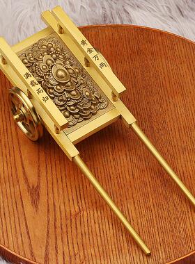 黄铜推车模型满载而归拉货手推车桌面置物架装饰品金属工艺品摆件