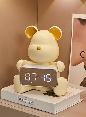 暴力熊时钟摆件卡通创意智能钟表新款家用电子闹铃客厅卧室装饰品