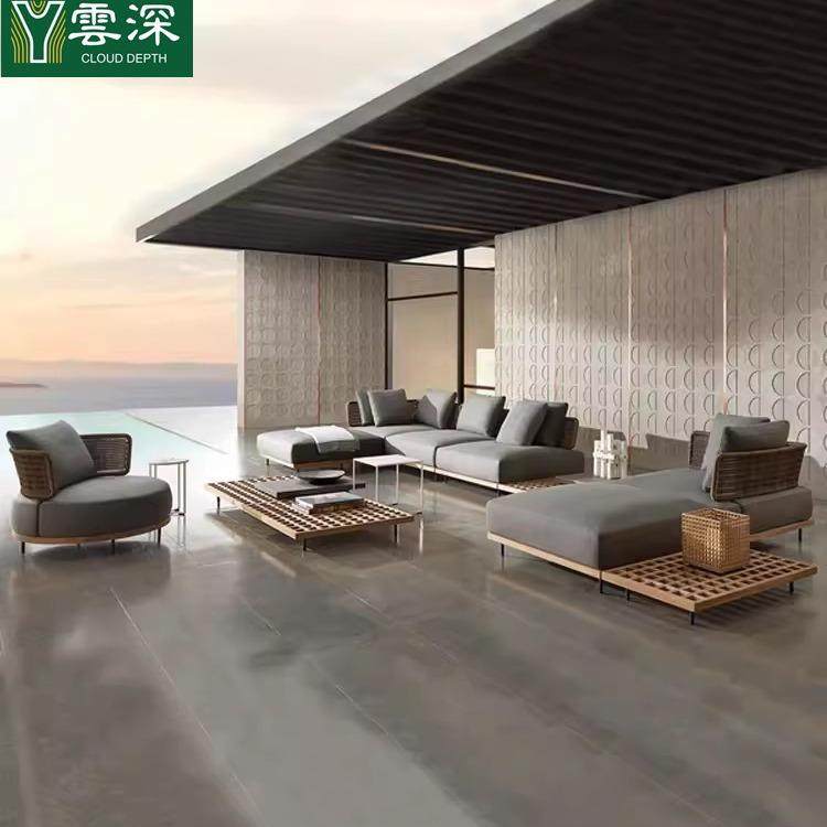 高档别墅庭院家具休闲民宿户外室外露台花园藤编柚木沙发茶几组合,淘宝优惠券,粉丝福利购,淘宝优惠卷