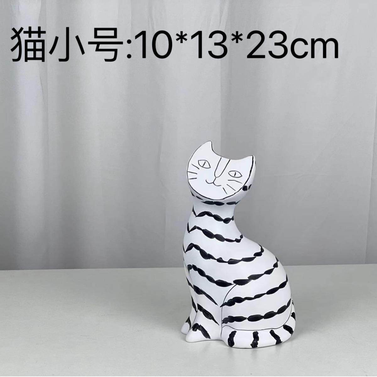 现代简约手绘轻奢黑白条纹猫树脂猫摆件样板房售楼处软装品汤圆猫,淘宝优惠券,粉丝福利购,淘宝优惠卷