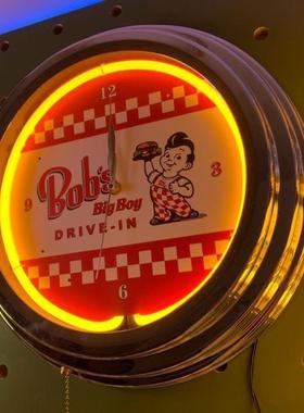 BOB汉堡小子霓虹灯钟玻璃霓虹灯复古收藏中古店超级好看