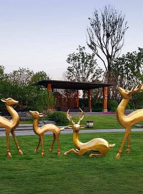 户外园林玻璃钢仿铜抽象梅花鹿仿真动物雕塑商场庭院景观装饰摆件