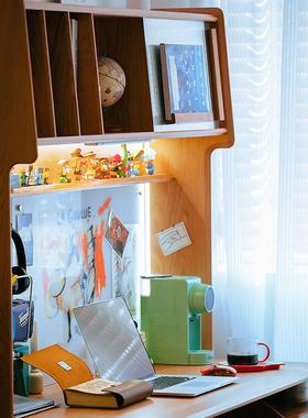 艺术家书桌书架一体实木电脑桌儿童学习桌樱桃木洞洞板办公电脑桌