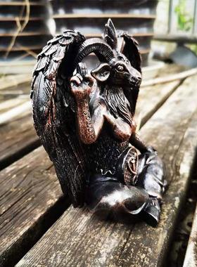 跨境山羊头雕塑坐禅魔法山羊树脂工艺品家居摆件饰品礼物收藏装饰