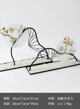 新中式禅意莲蓬摆件客厅玄关博古架售楼处样板房植物荷花软装饰品