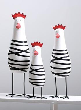 欧式小鸡套装木质可爱动物装饰品电视柜摆件客厅创意家居饰品摆设