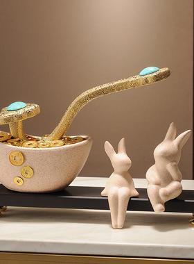 福字兔子招财摇钱树元宝客厅电视柜酒柜装饰品摆件乔迁新居礼品