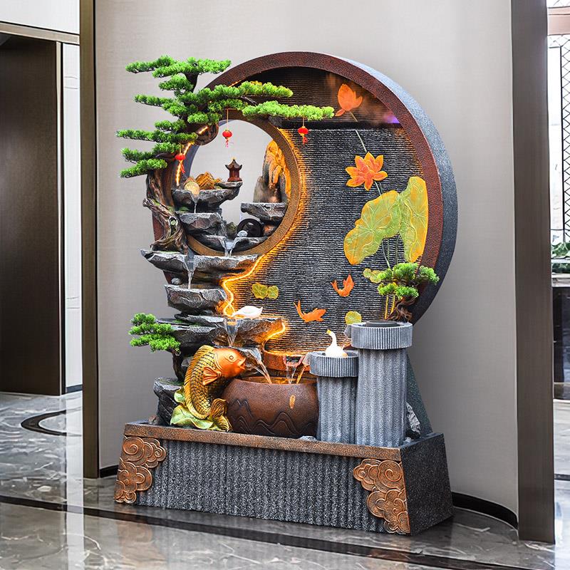 户外庭院假山流水景观落地摆件屏风花园阳台喷泉水幕墙招财装饰品 - 图0