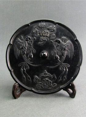 仿古青铜器黑漆古铜镜工艺品摆件高锡别墅装饰海兽葡萄镜古典装修