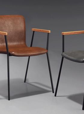 现代简约铁艺餐椅成人家用靠背椅设计师椅子loft电脑办公椅带扶手