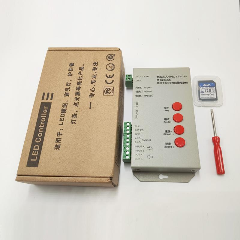 T-1000S控制器LED幻彩灯带控制器3.3V-24V通用可编程SD卡控制器 - 图2