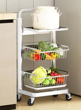 新款厨房蔬菜置物架落地多层家用不锈钢放水果菜篮子收纳筐小推车