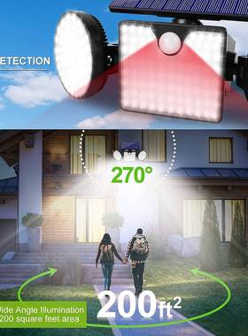 太阳能壁灯三头旋转户外防水路灯人体感应灯道路照明灯庭院灯