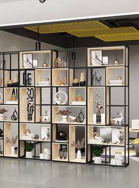 铁艺书架落地隔断置物架办公室屏风书柜展示架餐客厅收纳实木简约