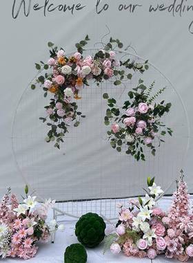 婚庆粉色花艺仿真花假花路引花挂花花堆绢花婚礼现场摆设场景布置