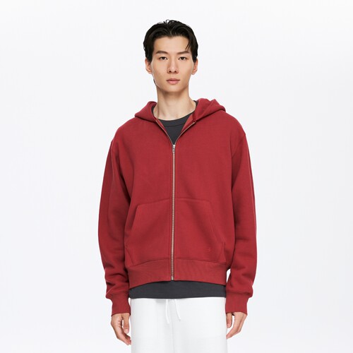 Oneup秋冬保暖重磅宽松运动加厚抓绒开衫外套白色拉链连帽卫衣男 - 图3