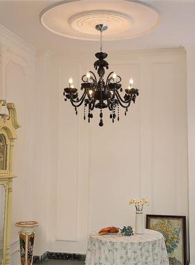 法式客厅吊灯复古水晶灯黑色中古主灯高级感设计师主卧室灯具大气