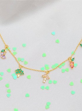 Oriental Garden Vegetable Necklace 18K Gold Colorless Zircon