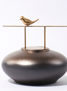 厂家L现代新中式摆件高端褐色陶瓷罐样板房间客厅电视酒柜玄关软