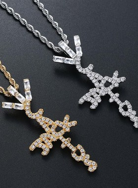 项链嘻哈cactus/jack架吊坠travis/scott十字男女锆石欧美字母链