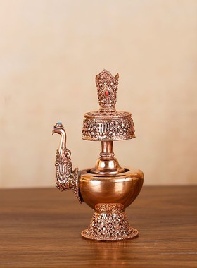 新品尼泊尔红铜雕花贲p巴壶净水壶尼泊尔密宗净水瓶家用供奉摆件
