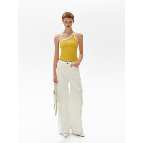 【叶舒华颖儿同款】CalledBack背心吊带女撞色单肩修身打底上衣 - 图1