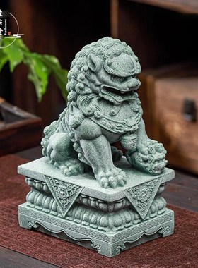 青砂石狮子摆件一对鱼缸造景看门镇宅庭院桌面玄关客厅门口装饰品