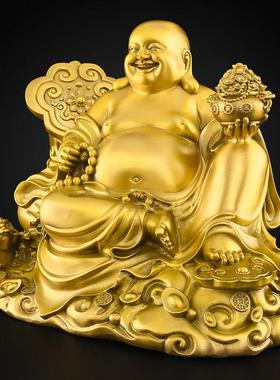 弥勒佛像装饰黄铜大肚笑佛菩萨如意弥勒佛像家拜客厅大铜像