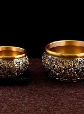 23cm全铜实心金蟾聚宝盆纯铜摆件大小号八福聚宝碗黄铜盆玄关装饰