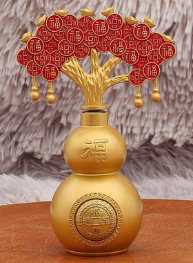 摇钱树百福财字葫芦转转财福装饰品家居发财树摆件金属工艺品