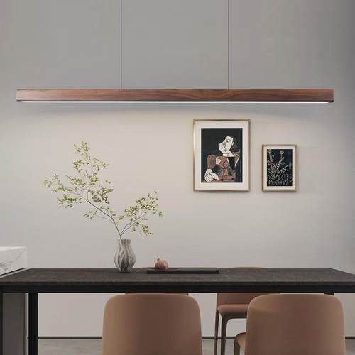 黑胡桃实木LED吊灯轻奢极简长条灯吧台办公桌茶室灯日式书房灯具 - 图2