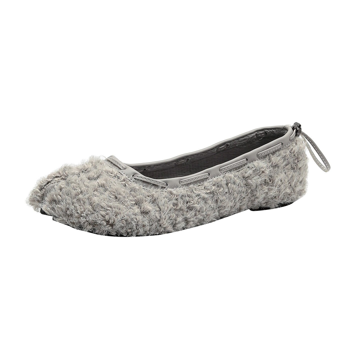 法式灰色毛毛单鞋女冬加绒平底分趾鞋一脚蹬豆豆鞋高级感保暖棉鞋,淘宝优惠券,粉丝福利购,淘宝优惠卷