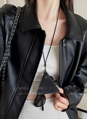 韩国植绒长款三角零钱包项链女