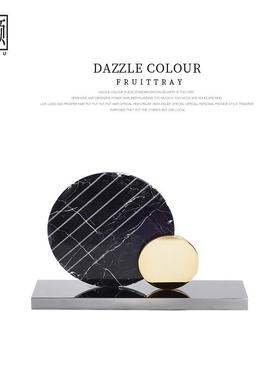 现代圆简约轻奢几何摆件ML8889样板房软装饰品屏大石理金属环风玄