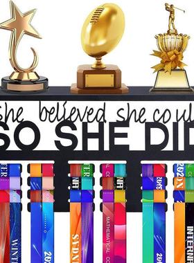 金属奖牌挂钩奖杯展示架奖牌收纳挂架铁艺置物架来图制作黑色