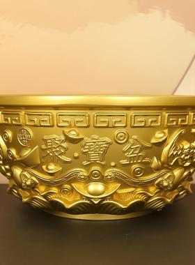 纯黄铜如意聚宝盆神话五福聚宝铜摆件办公室全黄铜桌摆工艺品