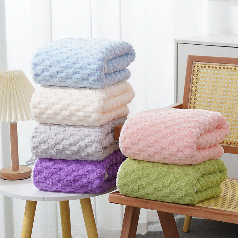 新款珊瑚绒云朵格毛巾浴巾浴帽柔软洗脸加厚吸水不掉毛发家用,淘宝优惠券,粉丝福利购,淘宝优惠卷