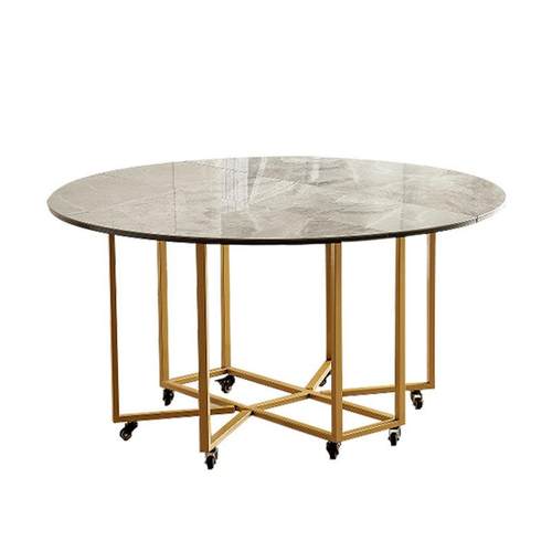 轻奢岩板折叠餐桌小户型家用圆形吃饭桌简约可收纳餐桌椅组合圆桌 - 图3