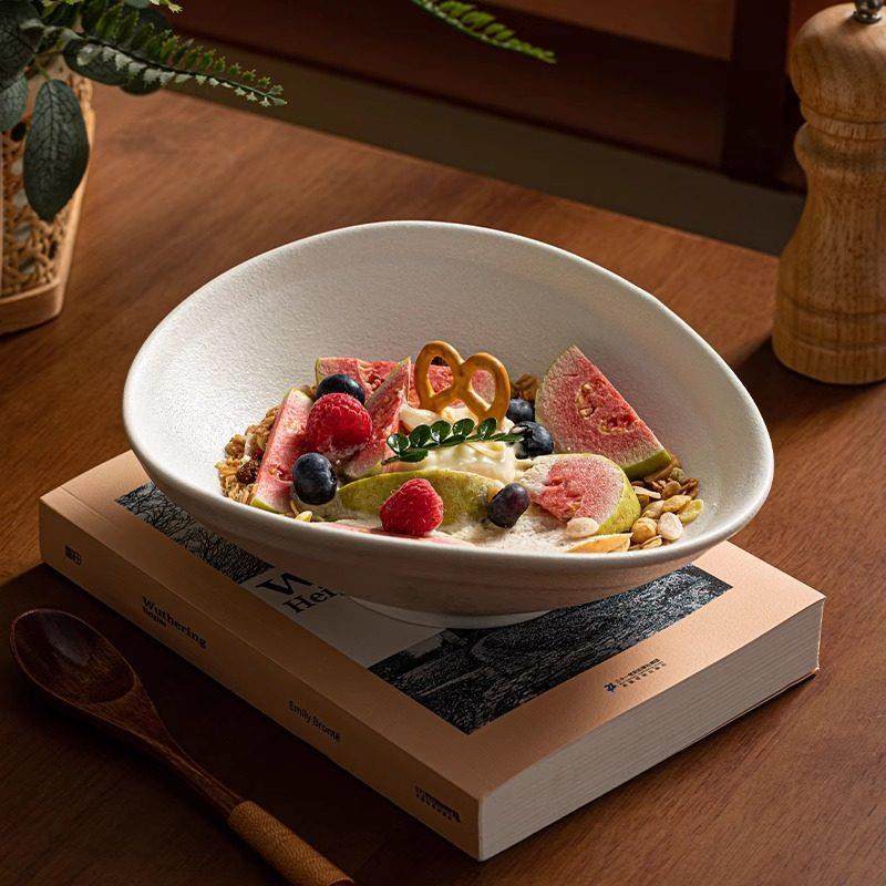 水果沙拉碗盘家用盘子深盘创意不规则凉菜盘陶瓷餐盘白色汤碗汤盘,淘宝优惠券,粉丝福利购,淘宝优惠卷