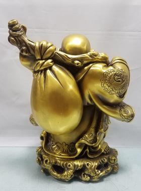 纯铜弥勒佛摆件铜大肚笑佛招财像钱袋元宝坐龙椅供奉车载家居铜像
