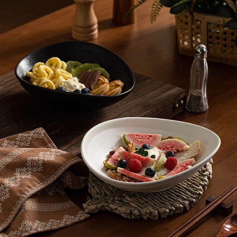 水果沙拉碗盘家用盘子深盘创意不规则凉菜盘陶瓷餐盘白色汤碗汤盘,淘宝优惠券,粉丝福利购,淘宝优惠卷