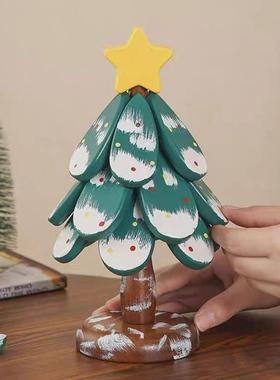 高级感耶诞树隔热垫餐桌摆件个性创意一棵树实木防烫锅垫折叠杯垫