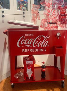 可口可乐小推车冷藏保温箱冰桶柜子折叠玻璃收纳茶边几复古置物架