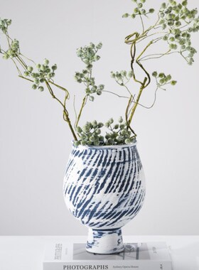 新中式创意花纹陶瓷花器摆件样板间客厅茶室玄关酒店书房花瓶装饰